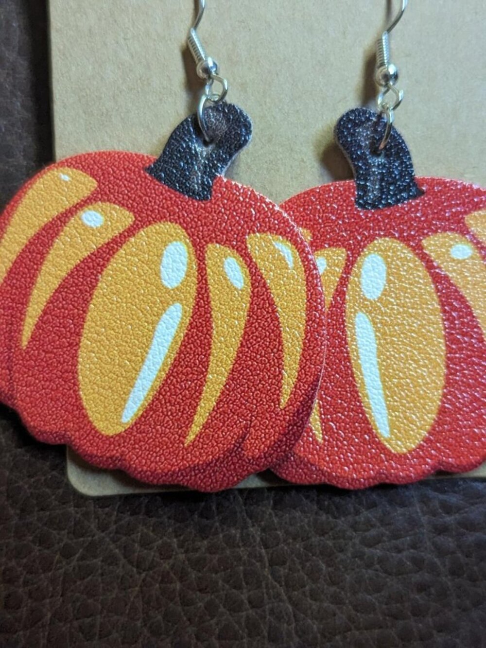 Vintage Halloween Large Leather Pumpkin Earrings. Check the pictures for Details
